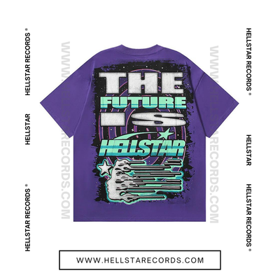 Back view of Hellstar Goggles T-shirt in Purple featuring a bold neon face and oversized goggles design