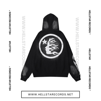 Back view of Hellstar Sports Black Hoodie by Hellstar Studios with the iconic flame logo.
