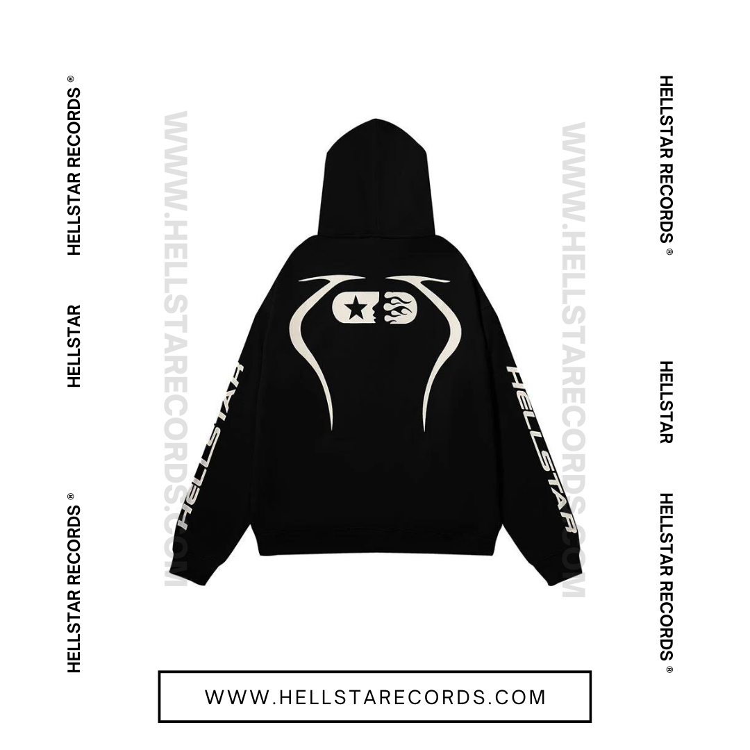 Back view of the Hellstar Sports Pullover Hoodie in black with reflective graphic design.