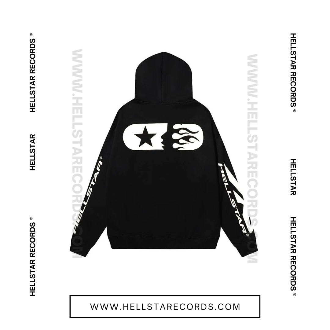 Back view of Hellstar WarmUp Capsule 11 Hoodie - Black with White Graphic, Hellstar Capsule 11