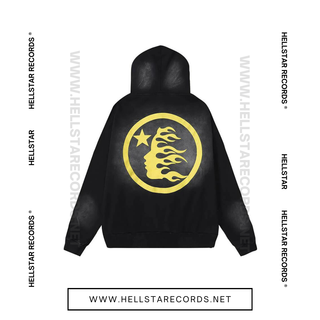 Back view of Black Hellstar hoodie by Hellstar Studios featuring "No Guts No Glory" slogan.
