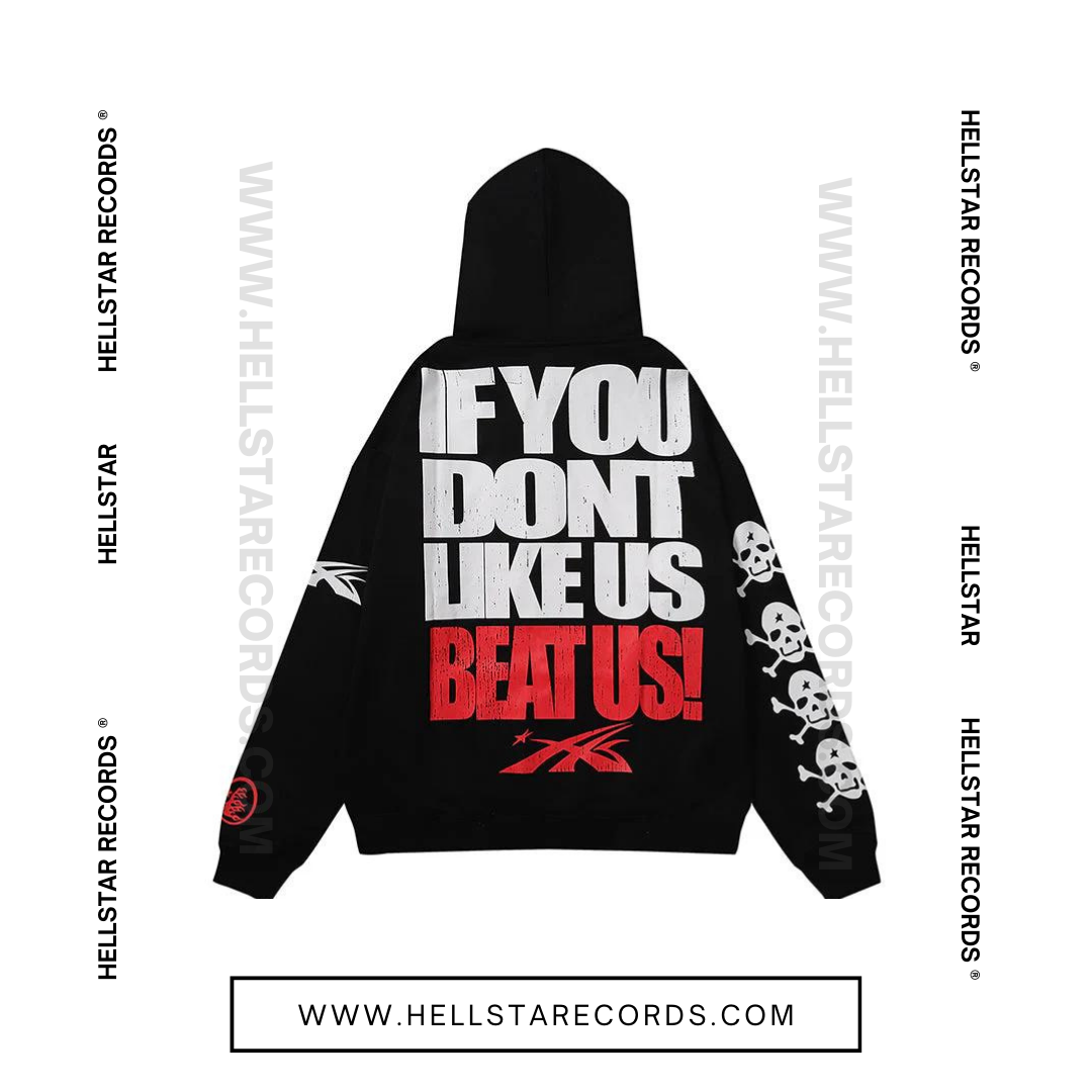 Back view Hellstar Sports Beat Us! Hoodie by Hellstar Studios Black