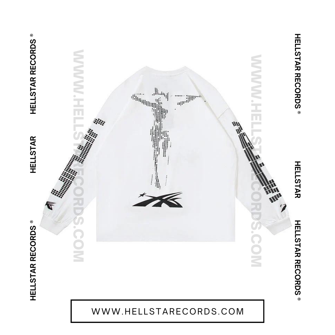 Back view of Hellstar P2P Classic Longsleeve Tee in white with scoreboard graphic