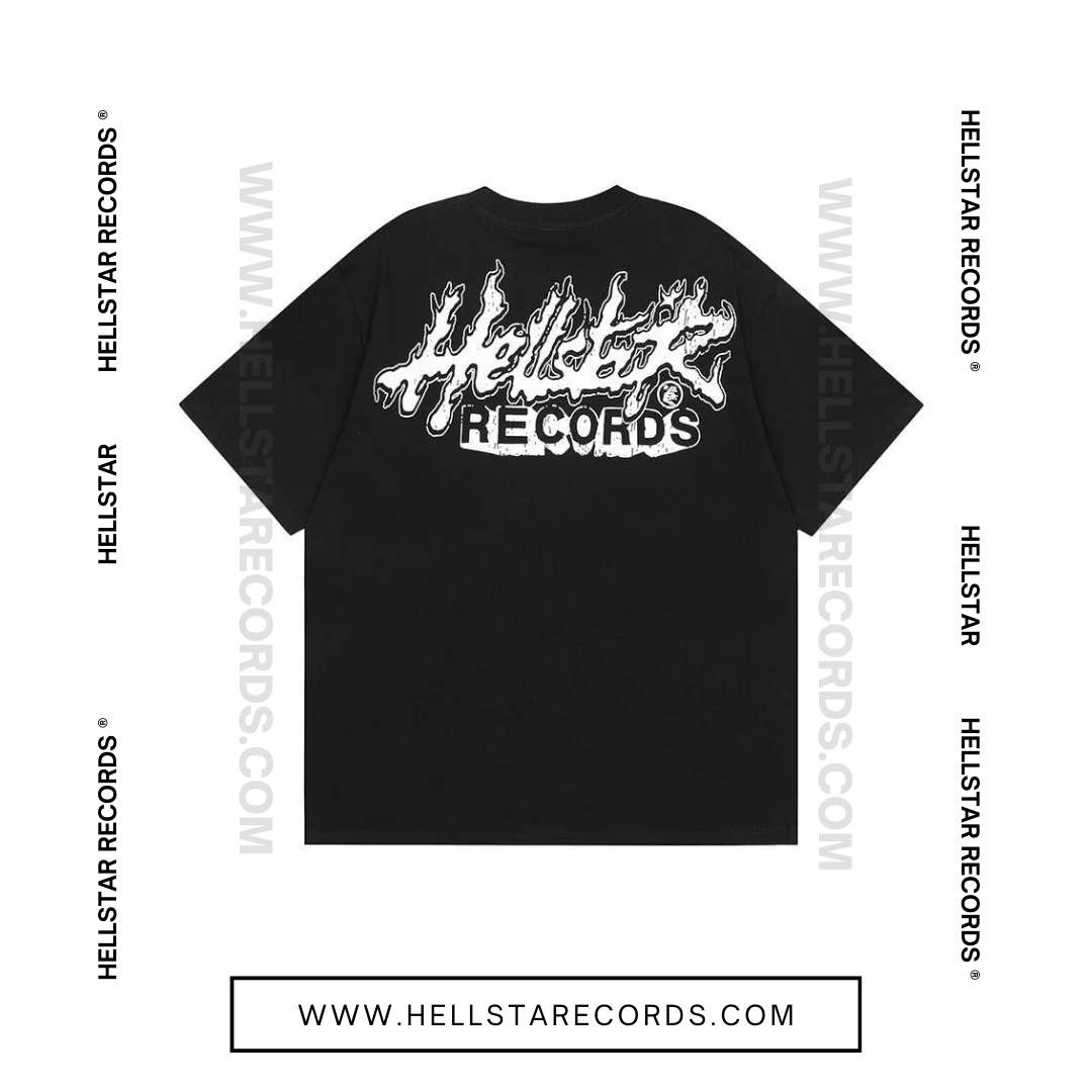 Back view of the Hellstar Heaven Sounds Like Tee in Black featuring bold pink and white graphic design.