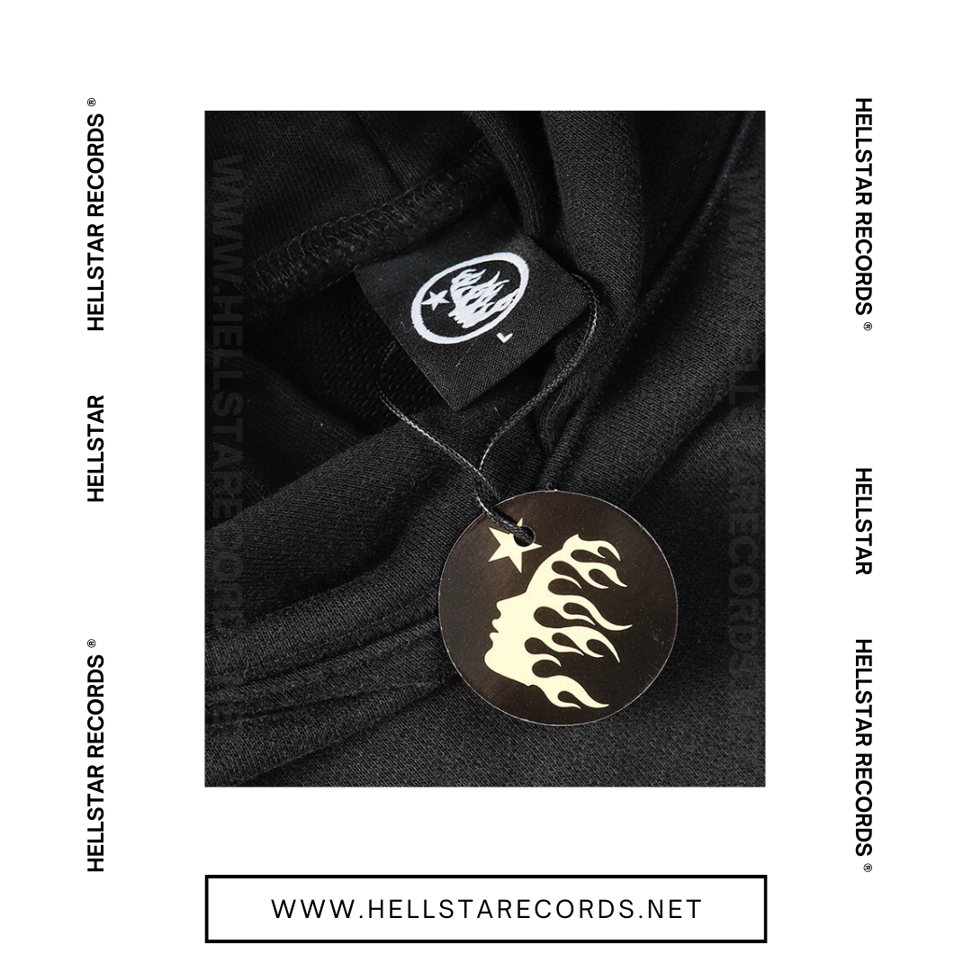 Close view of Hellstar Basic Letter Print Black Hoodie featuring bold white Hellstar logo