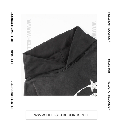 Close view of Hellstar Basic Letter Print Black Hoodie featuring bold white Hellstar logo