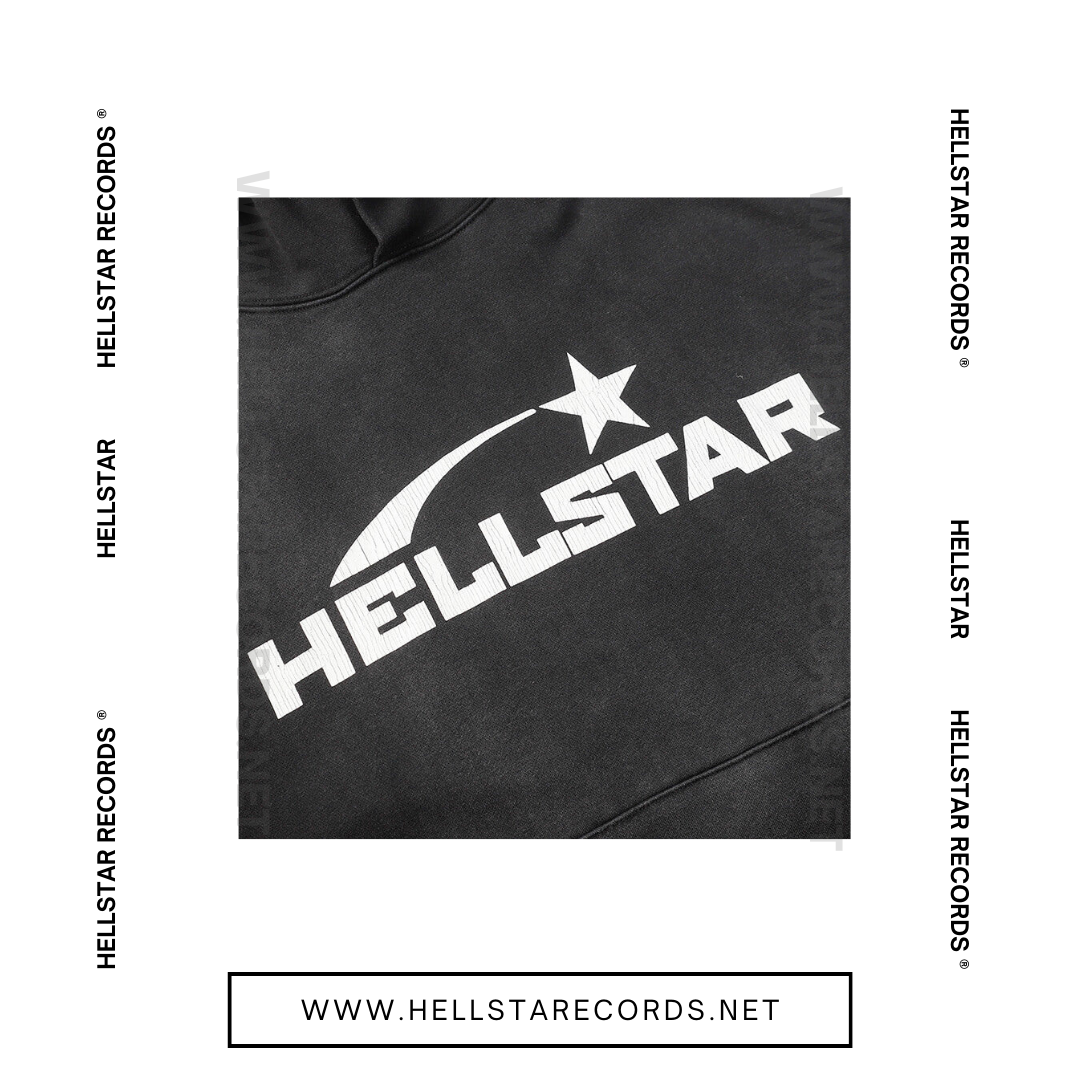 Close view of Hellstar Basic Letter Print Black Hoodie featuring bold white Hellstar logo