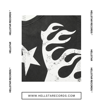 CloseUp of the Hellstar Evil Smile Tee featuring a distressed smiley graphic and Hellstar Records logo.