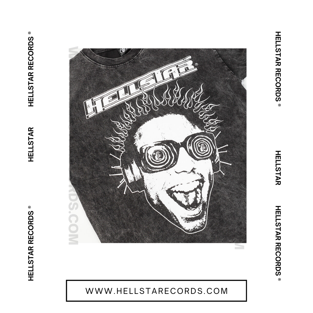 CloseUp of Hellstar Rage Tee featuring bold face graphic and "Heaven Sounds Like" text.