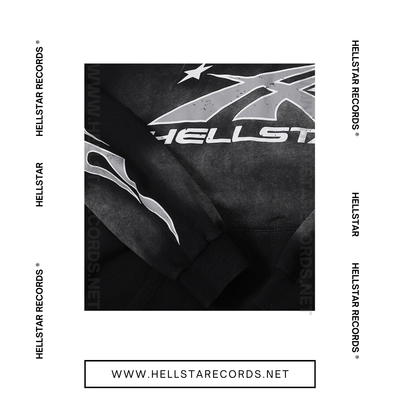 Close view of Hellstar Sports Black Hoodie by Hellstar Studios with the iconic flame logo.
