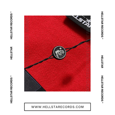 CloseUp of the Hellstar Sports Pullover Hoodie in red with reflective graphic design.