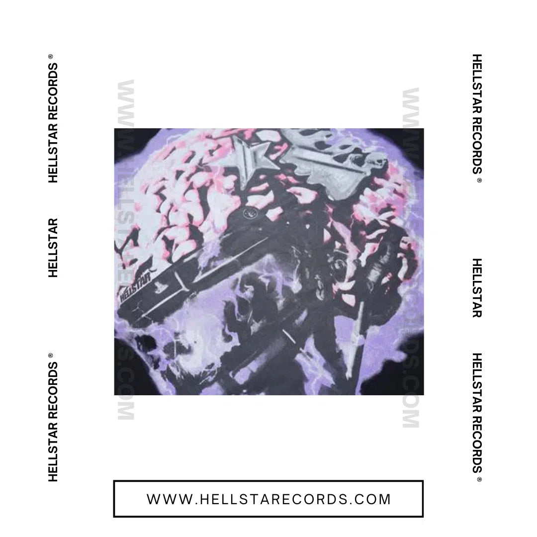 Close view of Hellstar Records Powered By Stars Tee in black with large 'Powered By The Star!' text and lightning desig