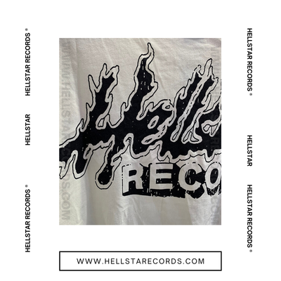 Close view of the Hellstar Heaven Sounds Like Tee in Cream with bold pink and black graphic design.