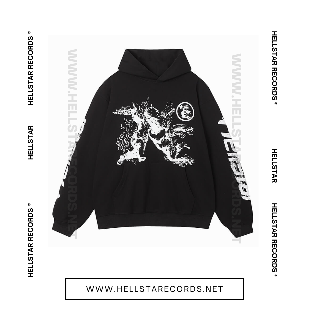 Front view of Hellstar Path to Paradise Hoodie in Mint Green with bold back design, Hellstar Path to Paradise Hoodie in Black with bold back design