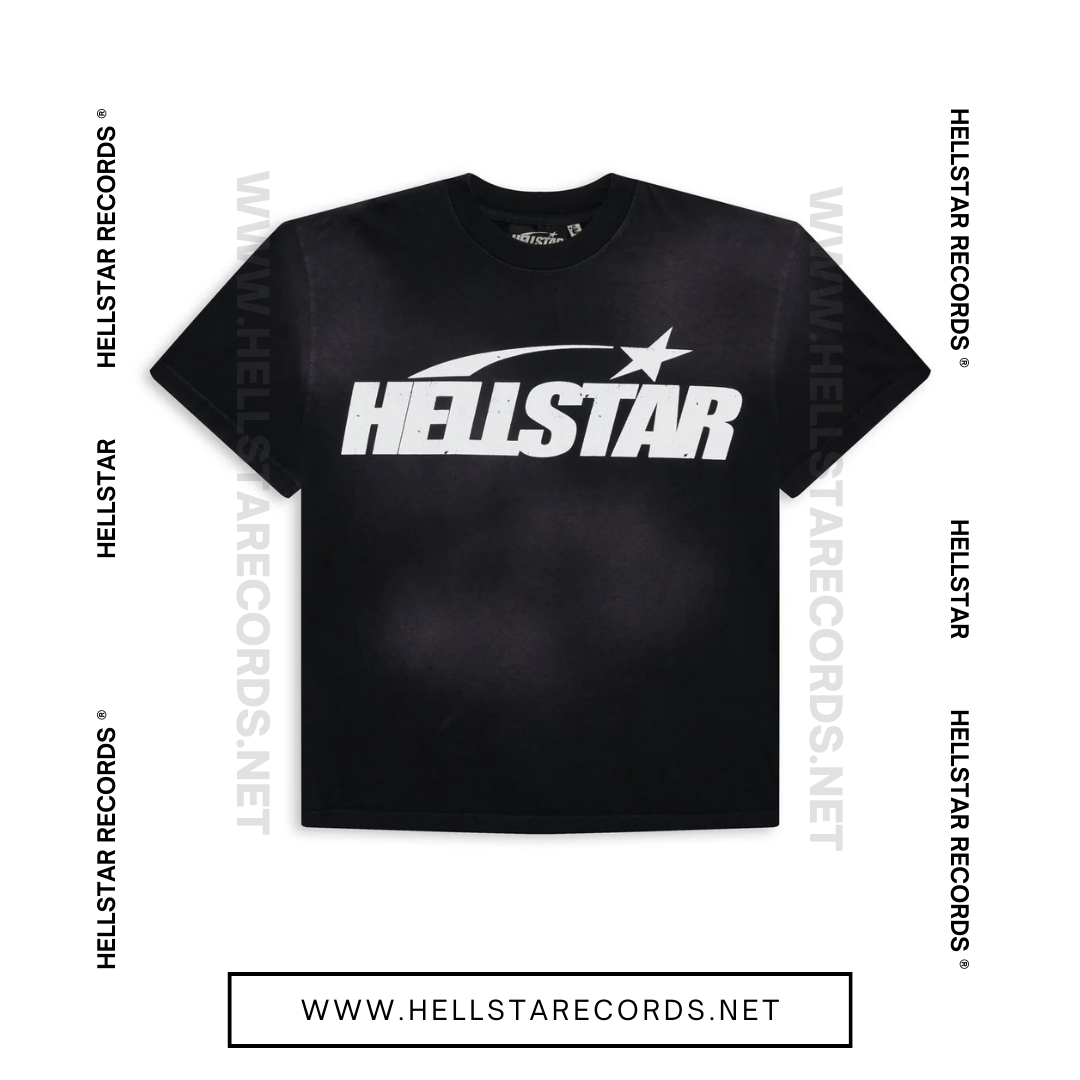 Hellstar Classic T-Shirt - Black with White Gel Print Designs(Front)