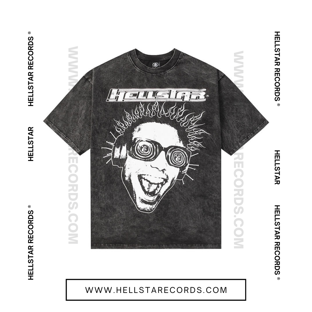 Front view of Hellstar Rage Tee featuring bold face graphic and "Heaven Sounds Like" text.