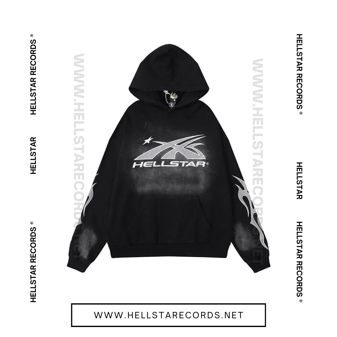 Front view of Hellstar Sports Black Hoodie by Hellstar Studios with the iconic flame logo.

