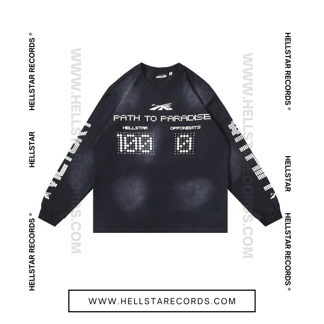 Front view of Hellstar P2P Classic Longsleeve Tee in black with scoreboard graphic