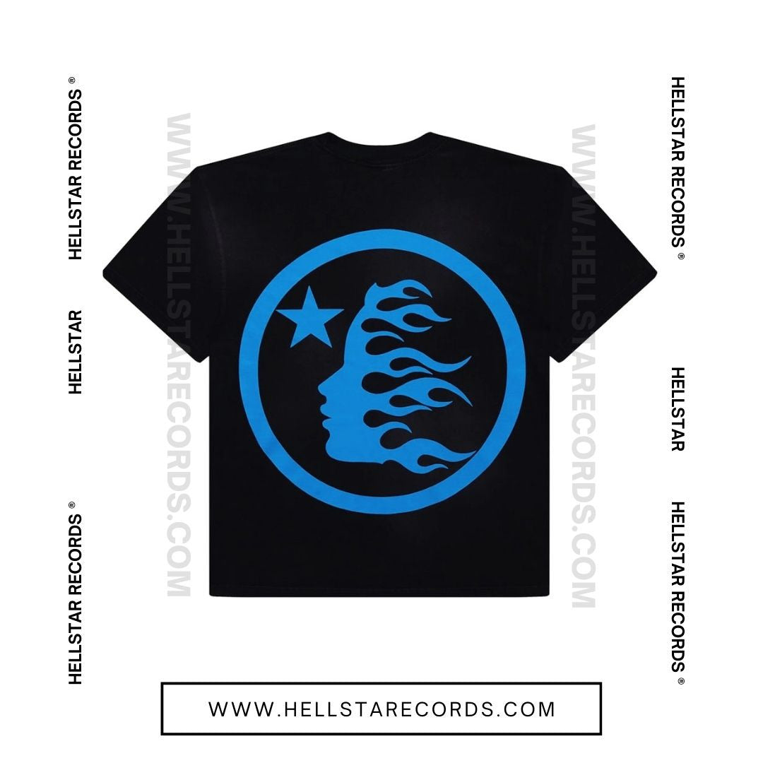 Hellstar Classic T-Shirt - Black with Blue Gel Print Designs (Back)