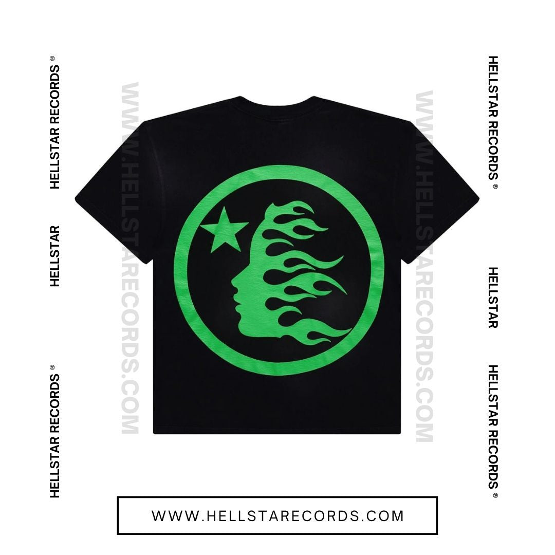 Hellstar Classic T-Shirt - Black with Green Gel Print Designs (Back)