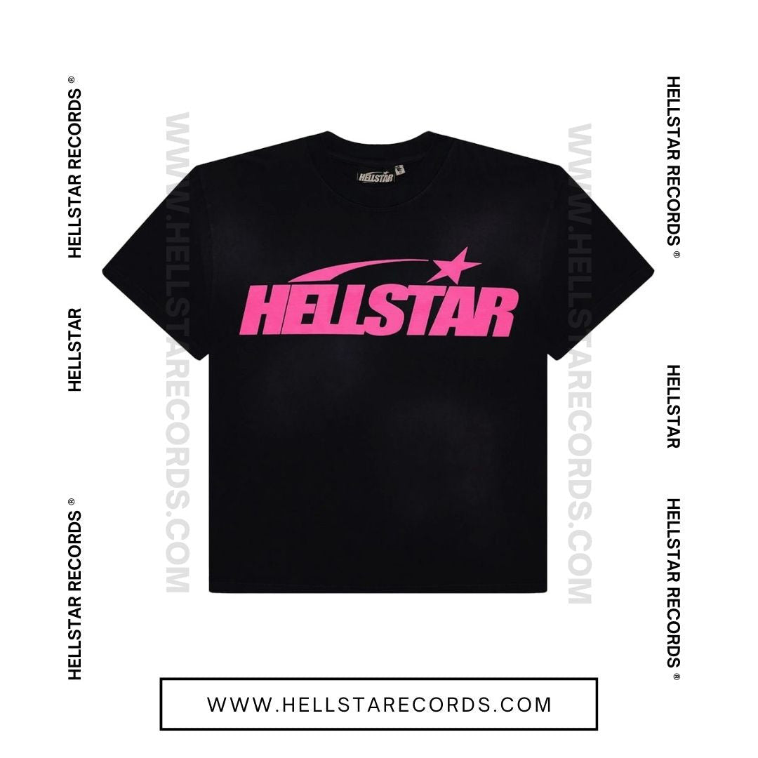 Hellstar Classic T-Shirt - Black with Pink Gel Print Designs(Front)