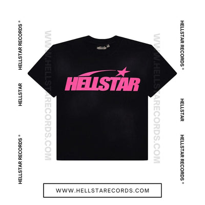 Hellstar Classic T-Shirt - Black with Pink Gel Print Designs(Front)