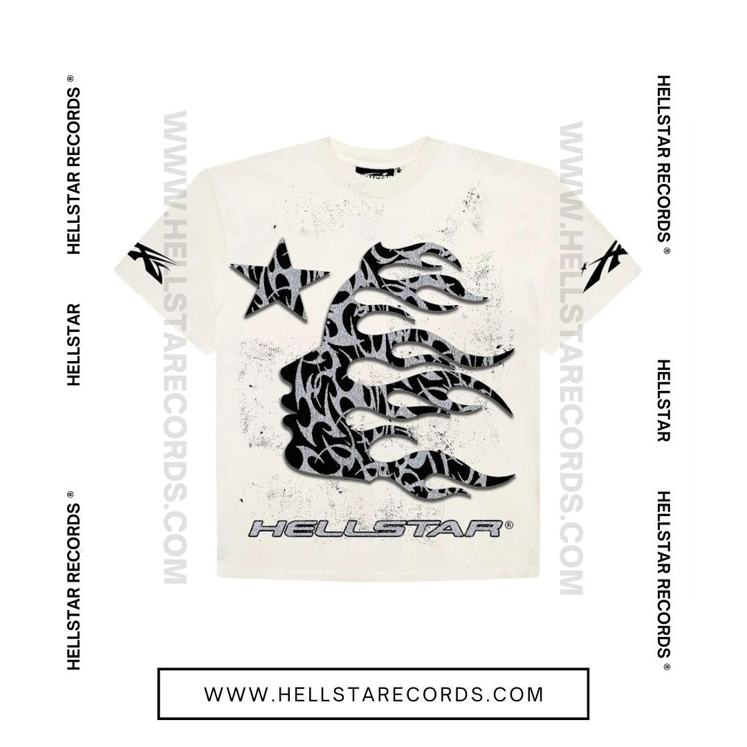 Hellstar Glitter P2P T-Shirt featuring a bold black graphic design with glitter accents on a white cotton tee.