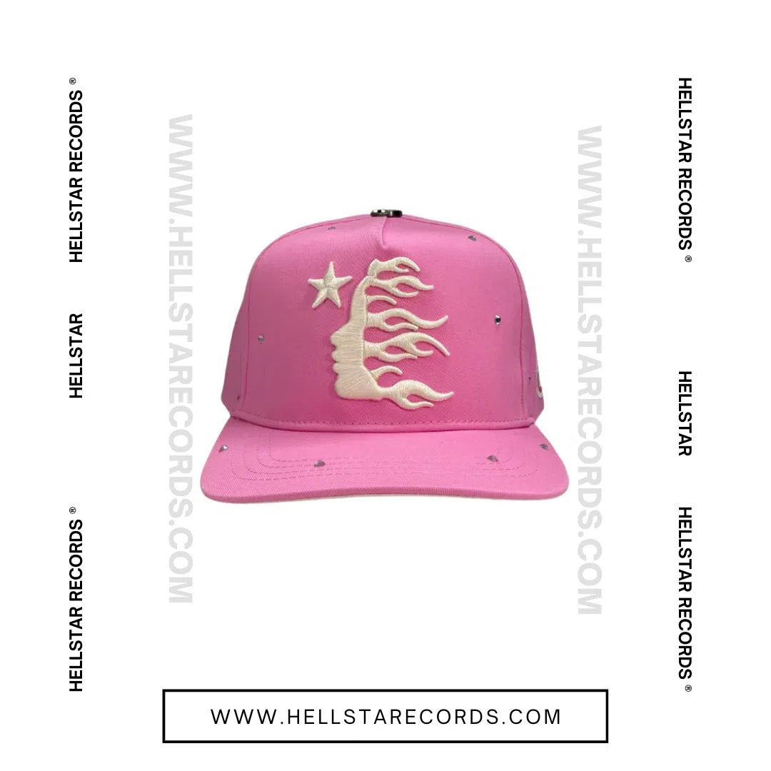 Hellstar Pink Rhinestone Snapback Hat - Front View