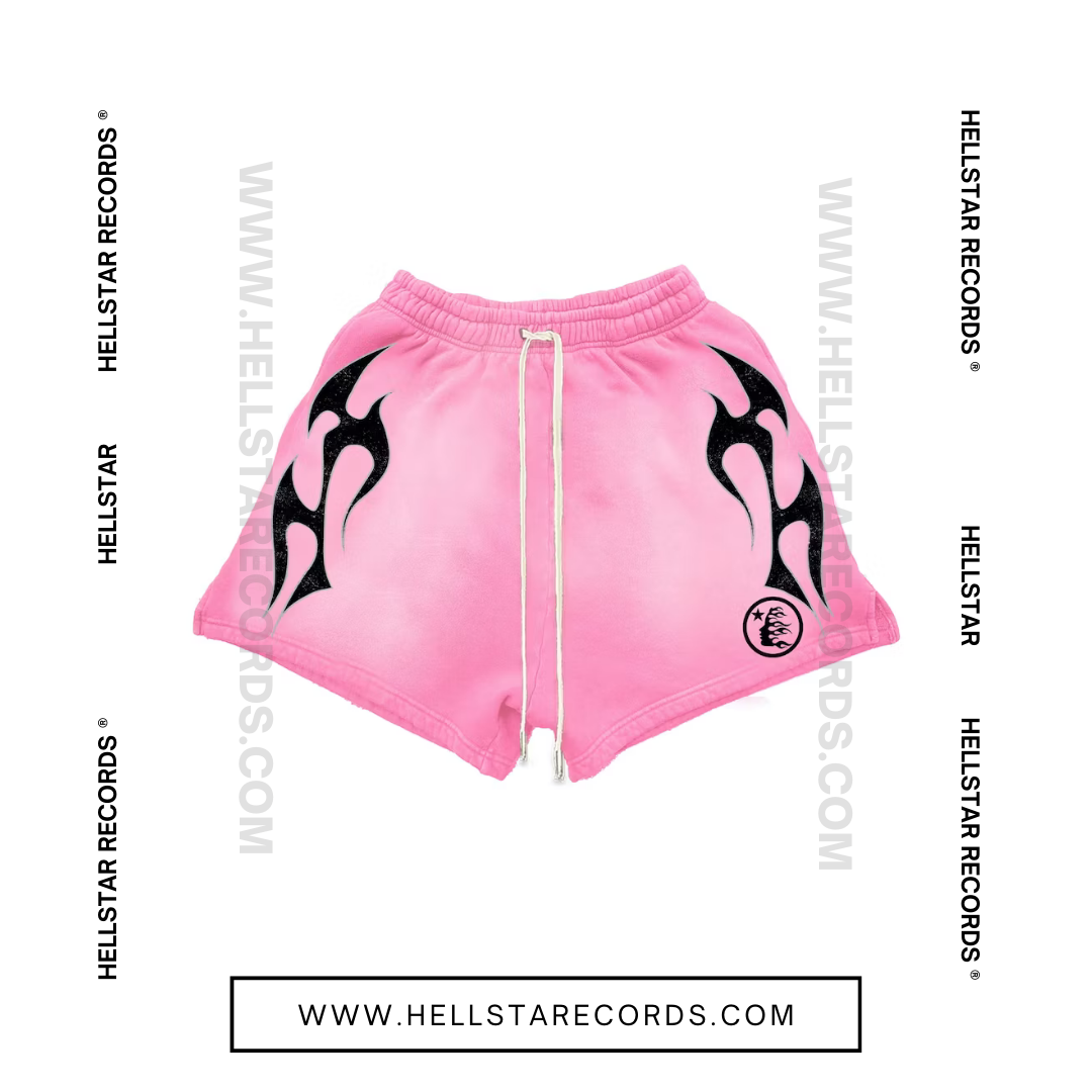 Hellstar Records Flame Shorts in Pink, featuring bold flame graphics and the Hellstar logo.