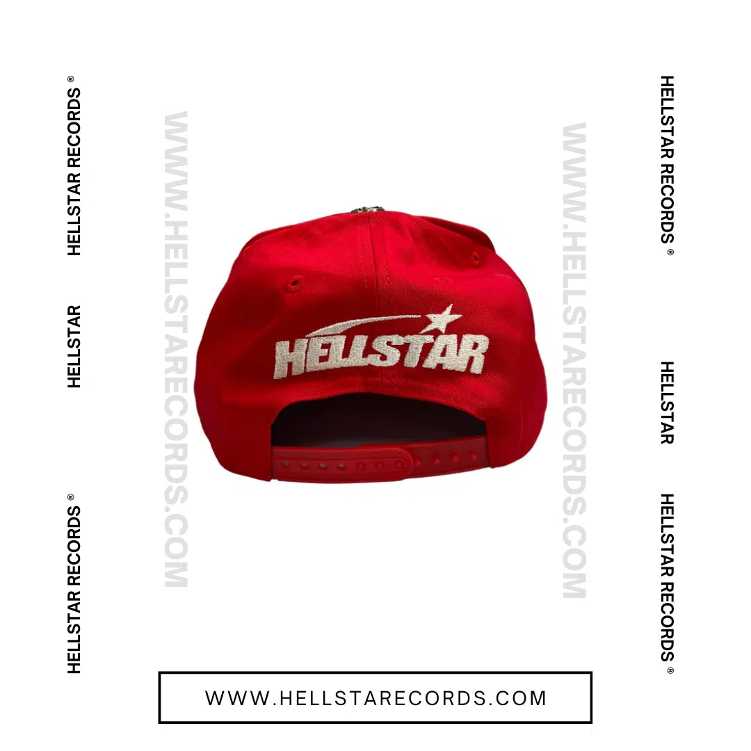 Back view of the Hellstar Red Flame Cap, showcasing flame graphics and the official Hellstar logo.