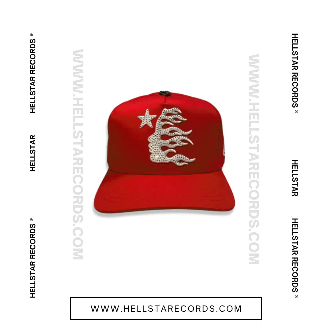 Front view of the Hellstar Red Flame Cap, showcasing flame graphics and the official Hellstar logo.