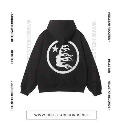 Back view of Hellstar Basic Letter Print Black Hoodie featuring bold white Hellstar logo