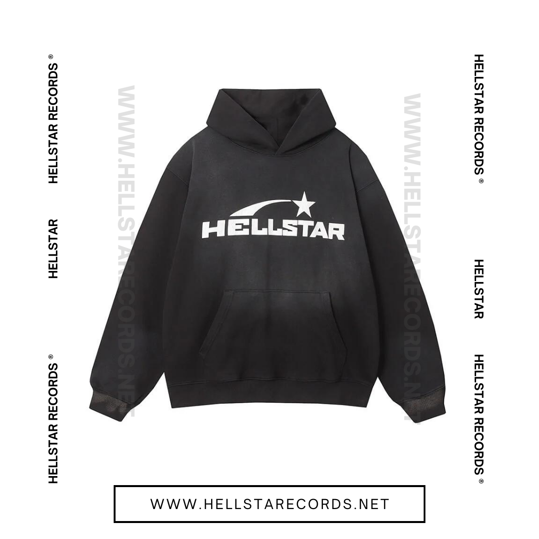 Front view of Hellstar Basic Letter Print Black Hoodie featuring bold white Hellstar logo